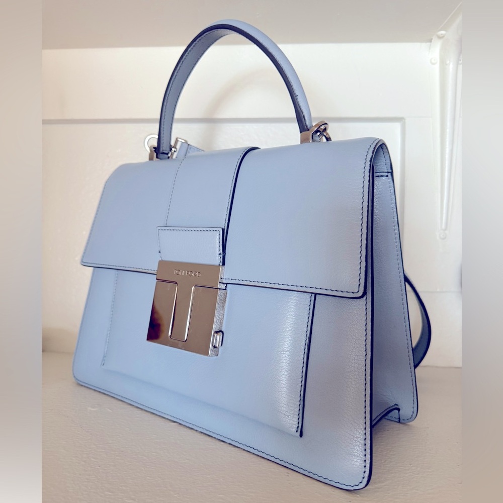 Tom Ford Powder Blue Satchel Handbag Medium T clasp top handle $3,500 - Picture 8 of 10